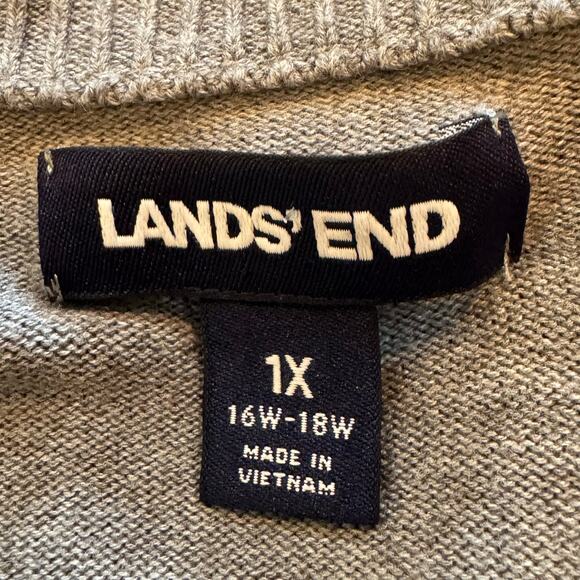 Lands Ends Plus Size Gray Open Front Hook & Eye Cotton Blend Sweater 1X - Picture 6 of 7